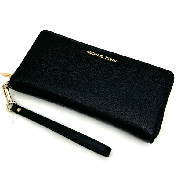 Michael Kors Medium Jet Set Travel Zip Tote Bag & Continental Wallet Black/Gold - Picture 6 of 8